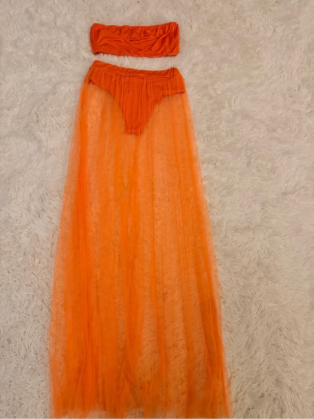 SHEIN Bright Orange Sheer Maxi Tulle Skirt